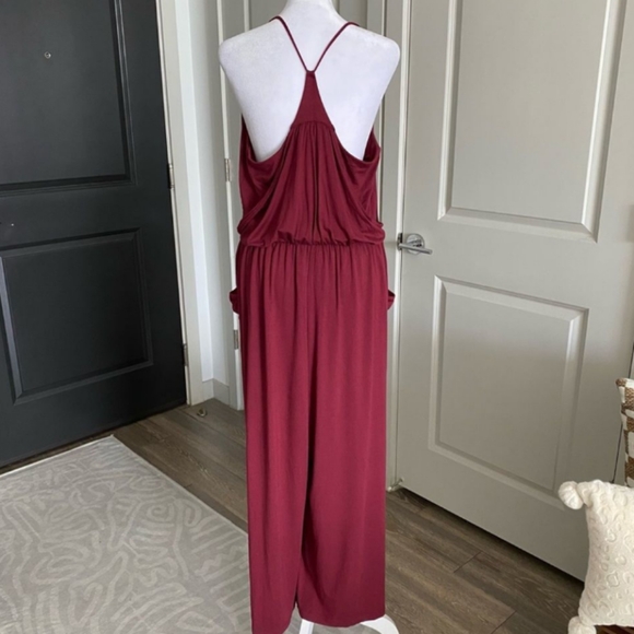 Anthropologie Willa WILLA Tie Waist Burgundy Red Draped Jumpsuit Large - Picture 11 of 15